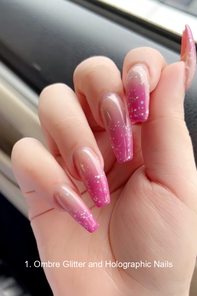 1. Ombre Glitter and Holographic Nails