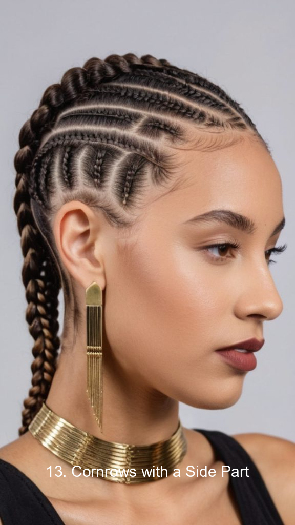 13. Cornrows with a Side Part