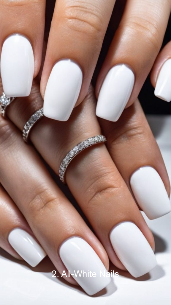 2. All-White Nails