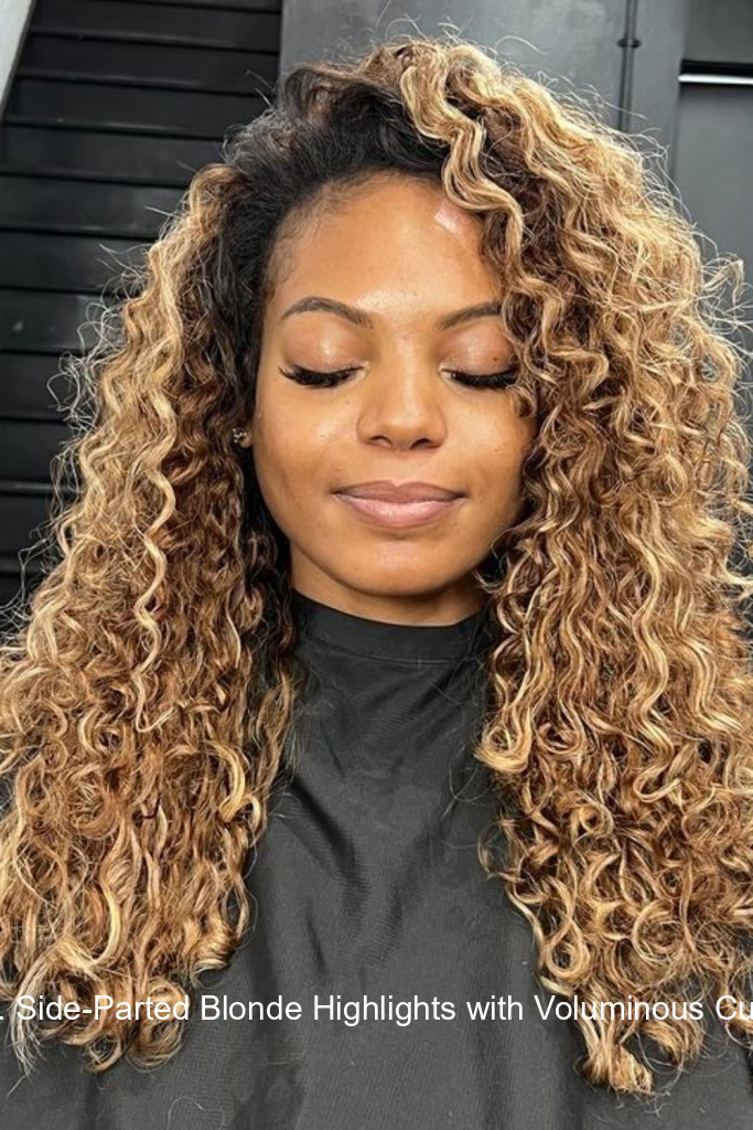 23. Side-Parted Blonde Highlights with Voluminous Curls