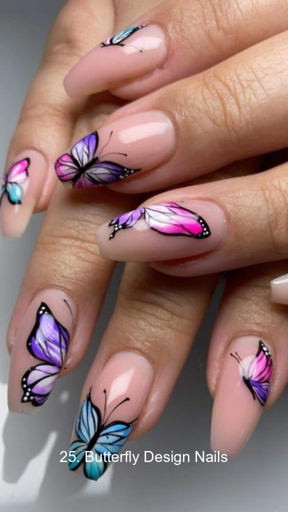 25. Butterfly Design Nails