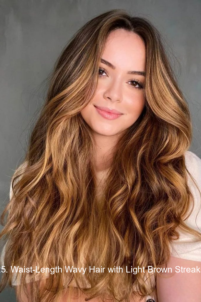 25. Waist-Length Wavy Hair with Light Brown Streaks