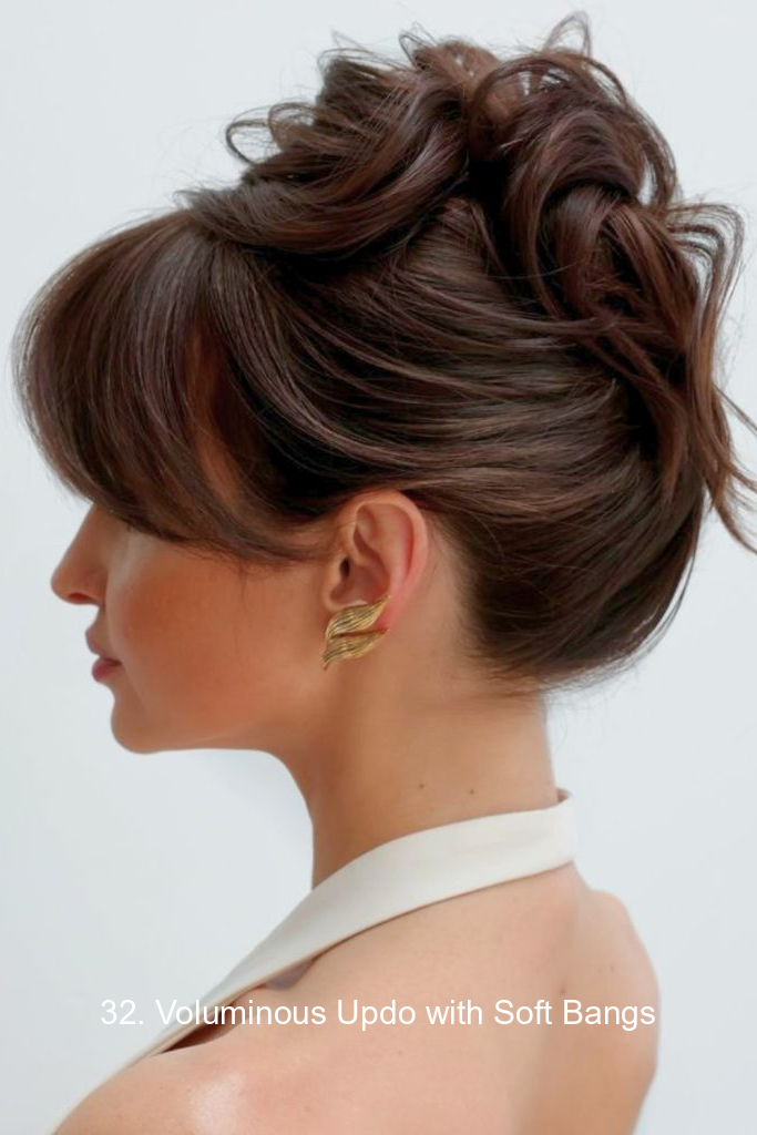 32. Voluminous Updo with Soft Bangs
