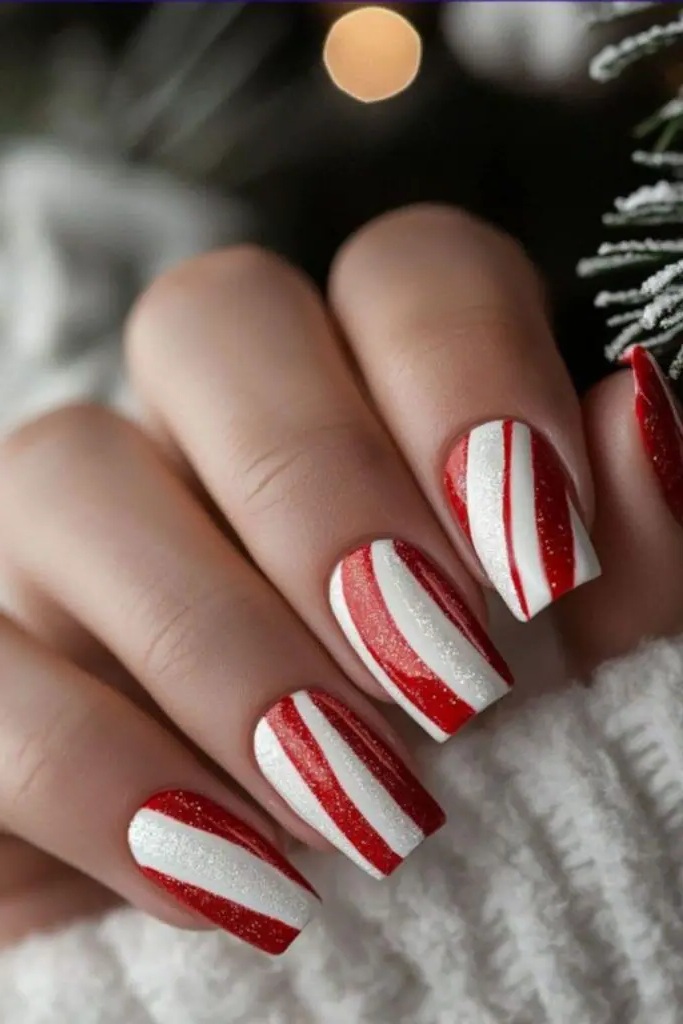 Candy Cane Elegance Nail Design