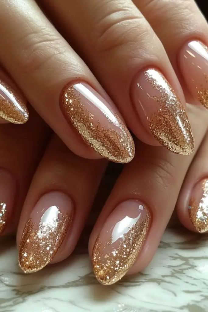 Golden Hour Sparkle Nail Art