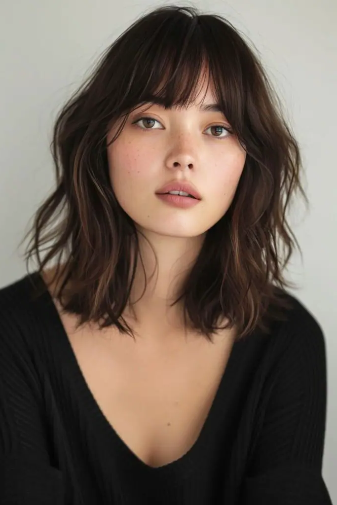 Classic Parisian Lob with Tousled Fringe