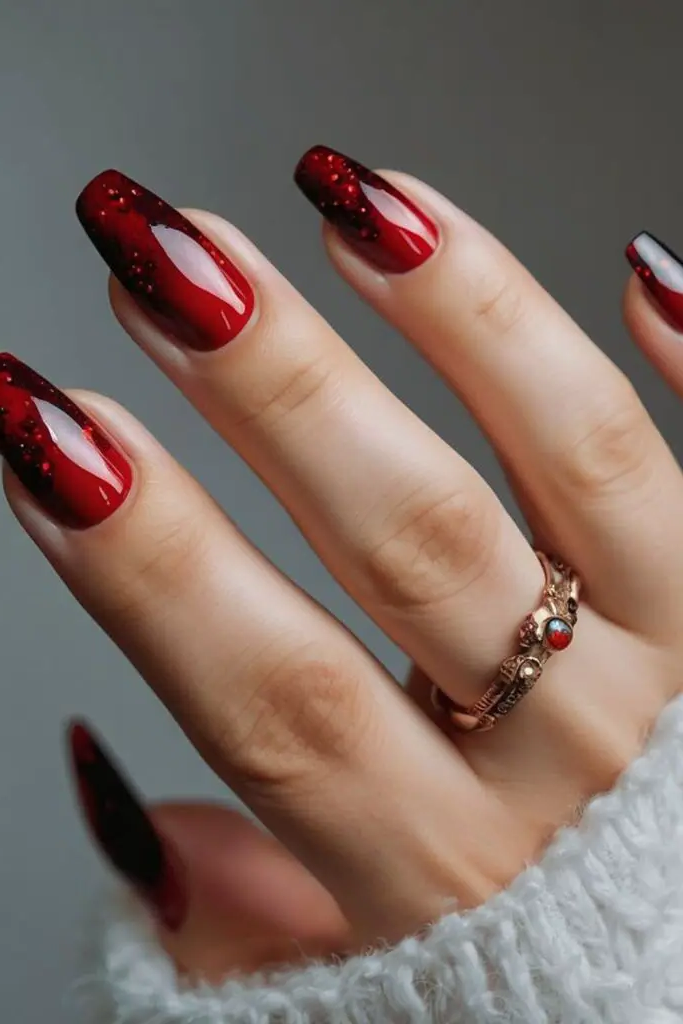 Geometric Cherry Accents Nail Art