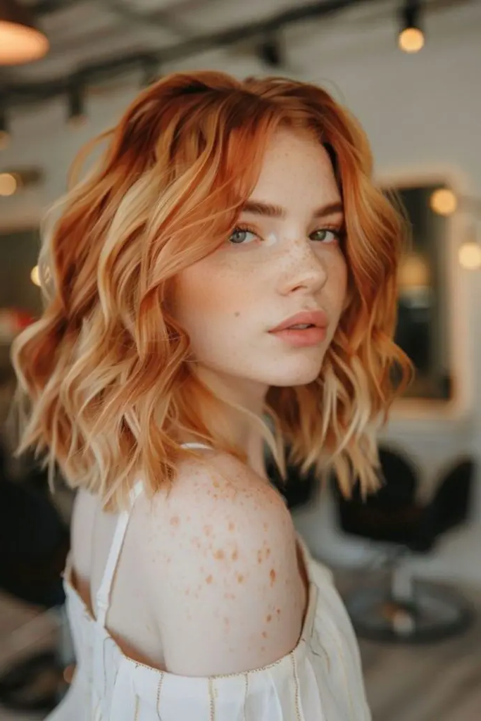 10. Sleek Copper Bob with Icy Blonde Streaks