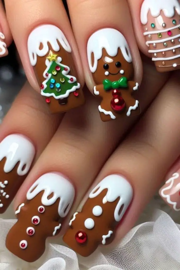 11. Gingerbread Fun Nail Art Design