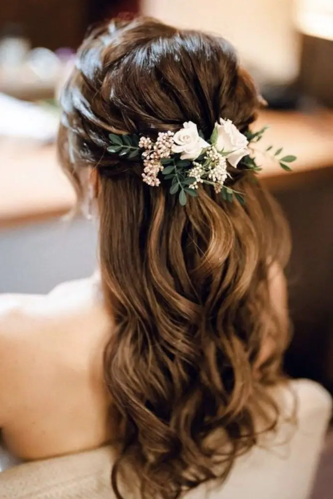 Half-Up Hairstyle with Flower Crown