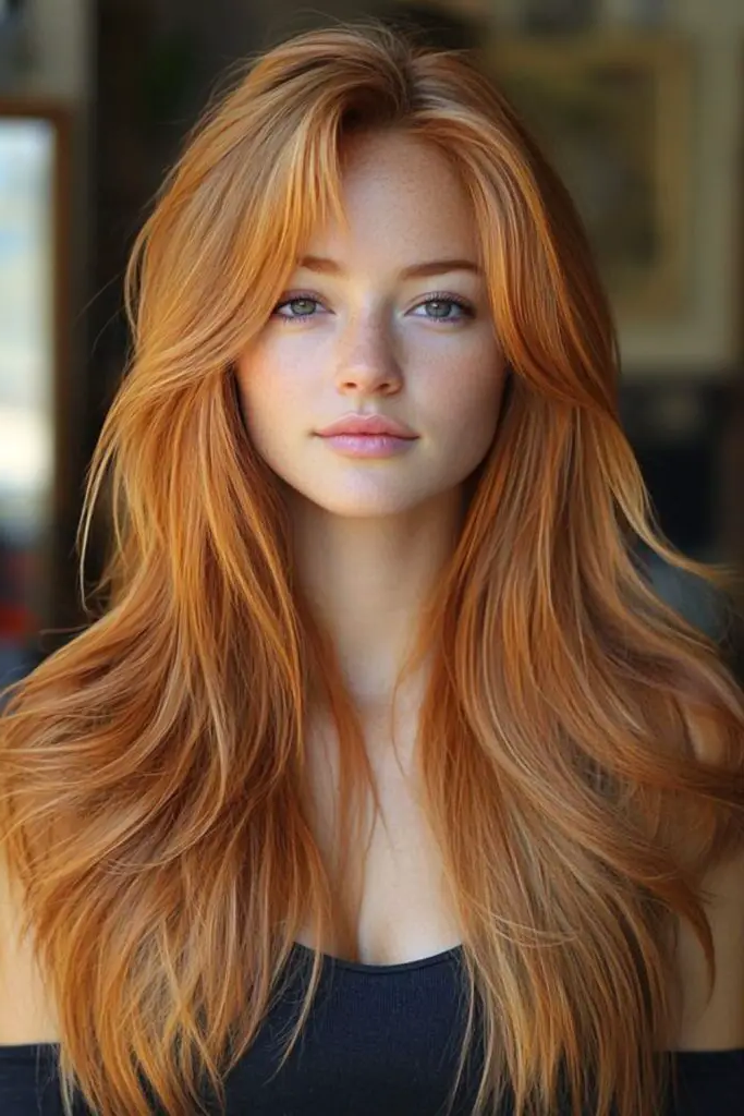 Long Copper Layers with Bright Blonde Tips