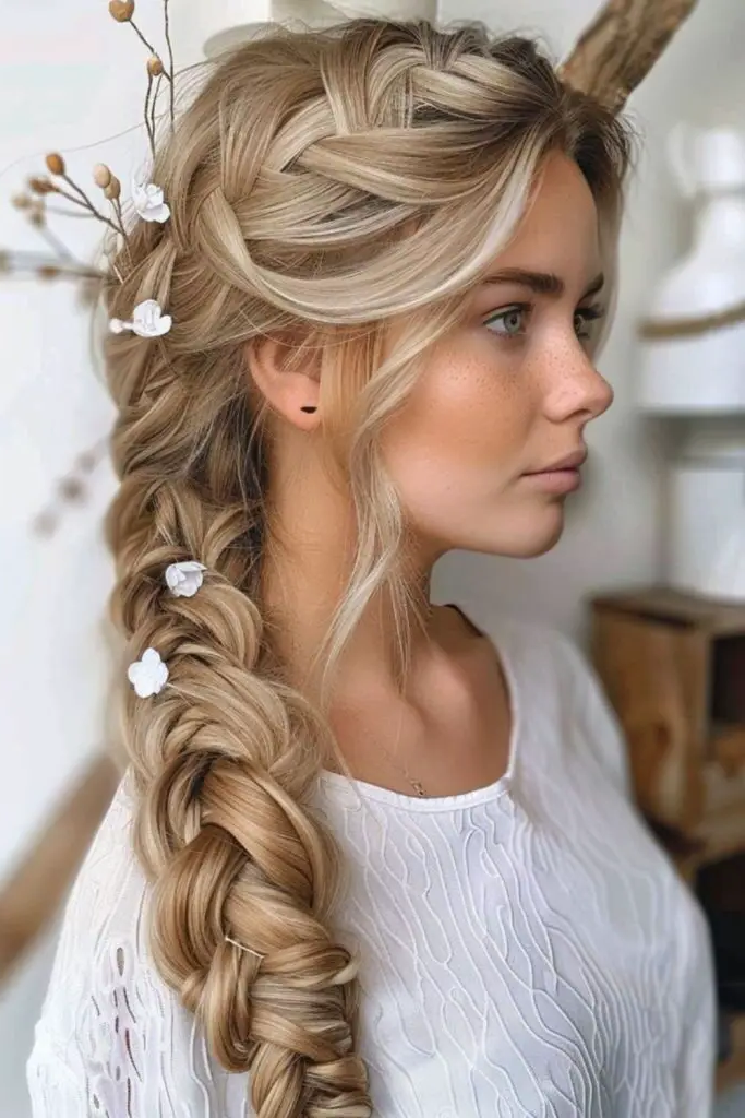 Twisted Side Braid with Holiday Charm