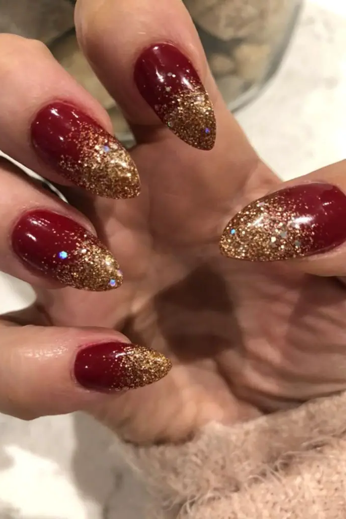 Crimson Matte with Glitter Tips Nail Design