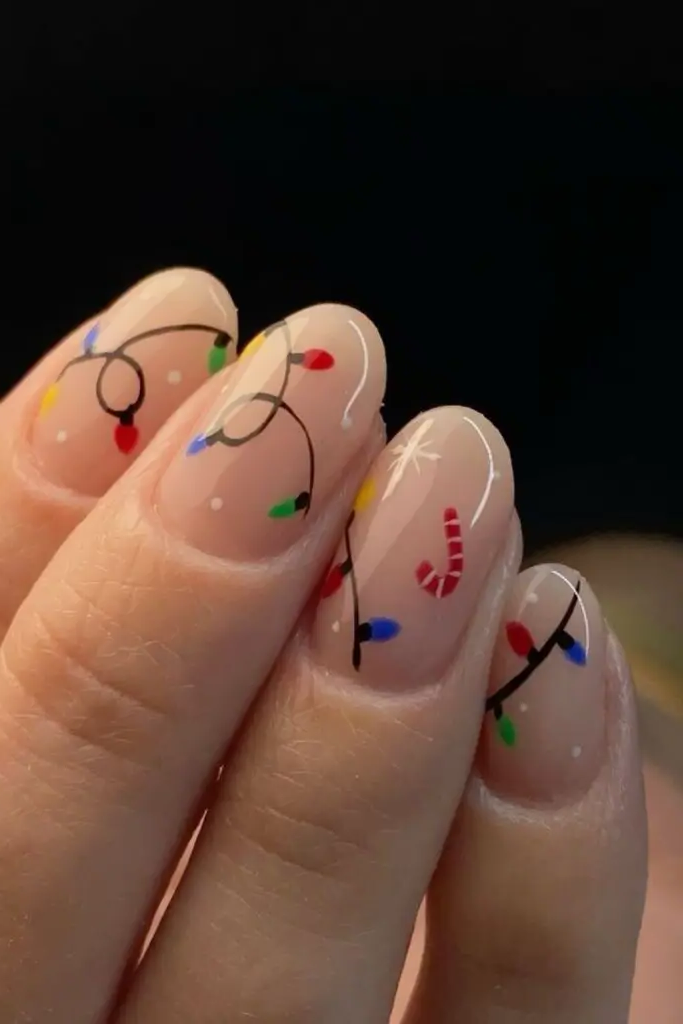 Christmas Lights Cheer Nail Design