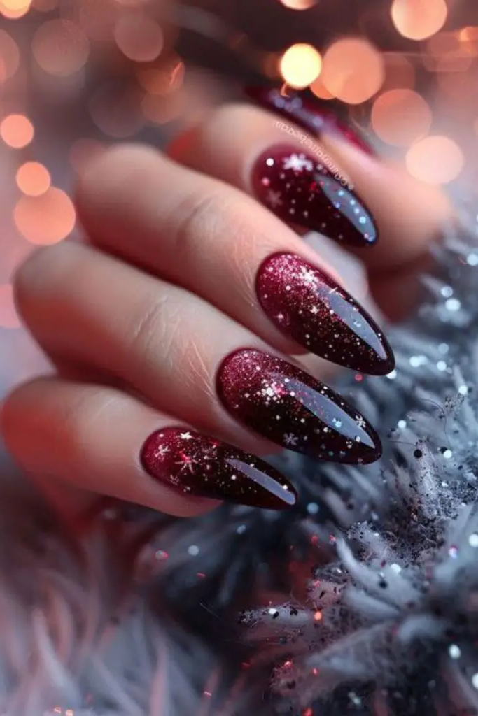 Metallic Burgundy Tips with Subtle Glitter