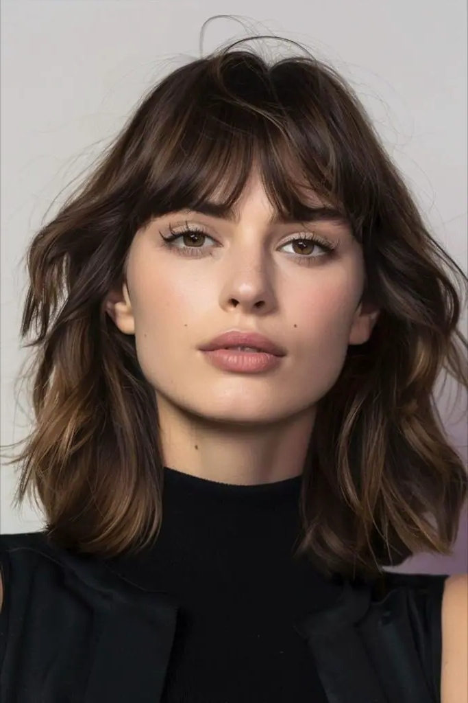 Voluminous Lob with Curtain Bangs