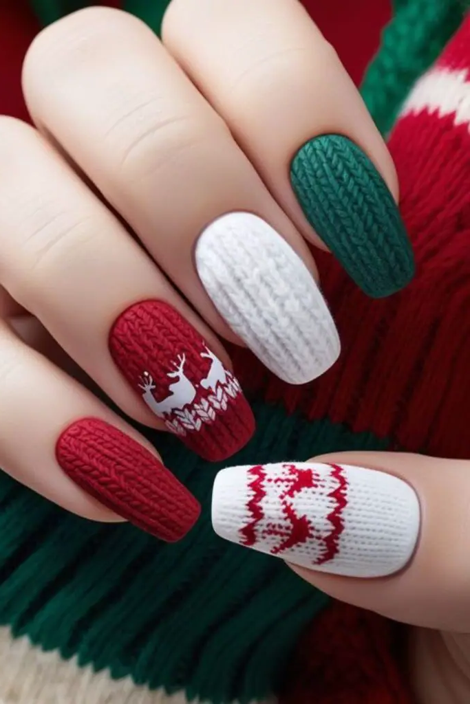 Festive Sweater Knit Nail Art Design