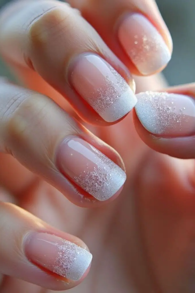 14. Frosted French Manicure for Winter