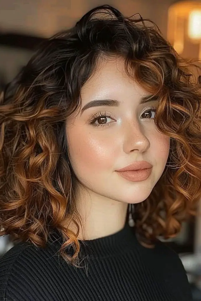 14. Loose Curls with Short Side-Swept Fringe