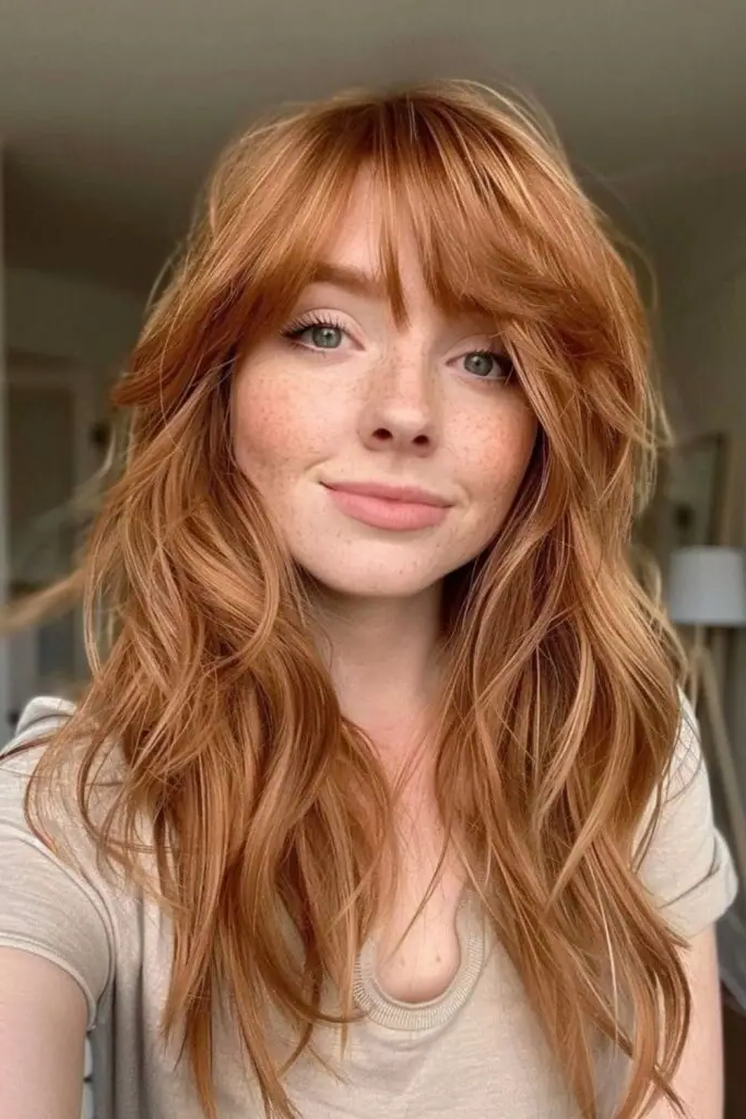 Cowboy Copper Curtain Bangs with Blonde Tips