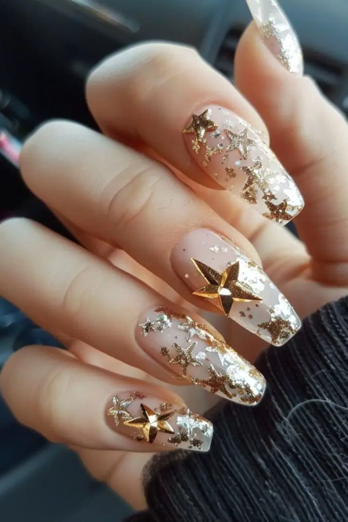 Golden Starscape Nails