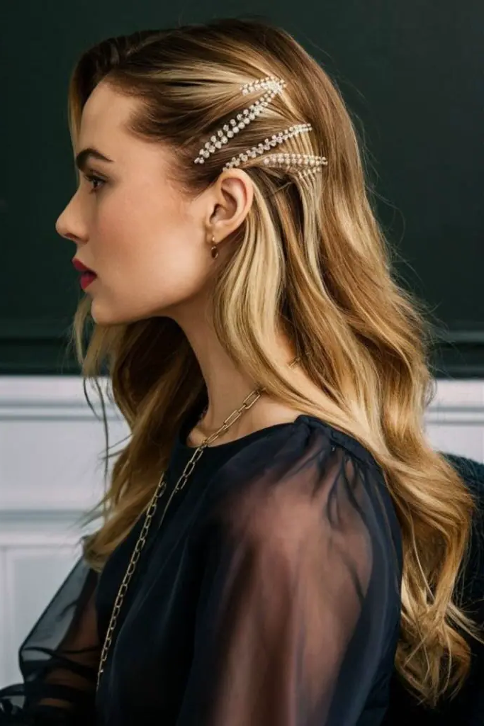 Sleek Side Part with Sparkling Clips