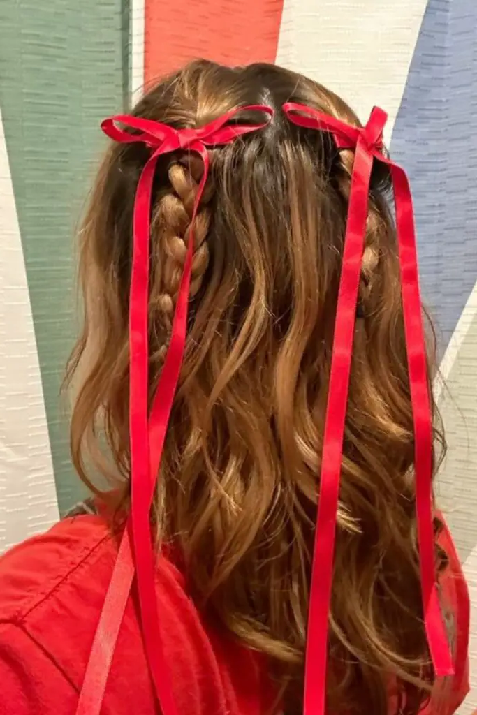 Double Dutch Braids with Red Ribbon