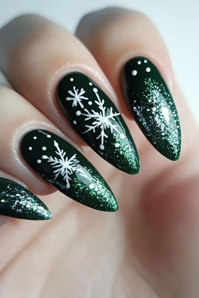 Light Green with Tiny White Snowflakes