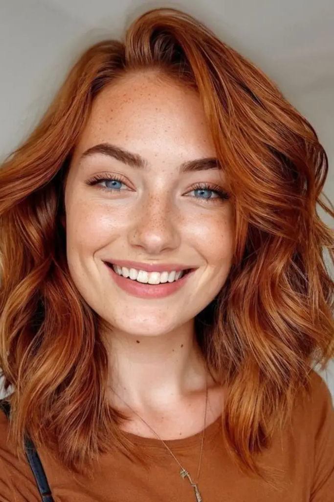 Layered Copper Lob with Blonde Money Waves
