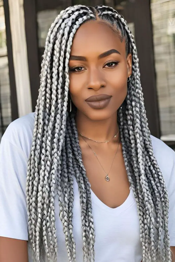 Silver Streaked Goddess Braids