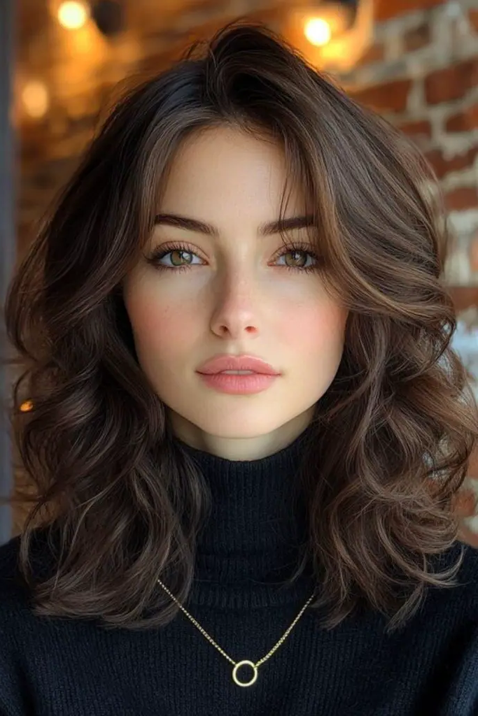 Tousled Lob Hairstyle with Chunky Sweaters