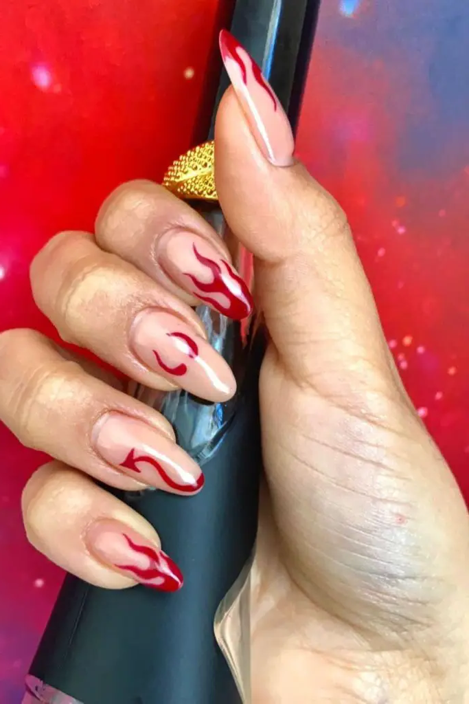 Fiery Red Flames Nail Design