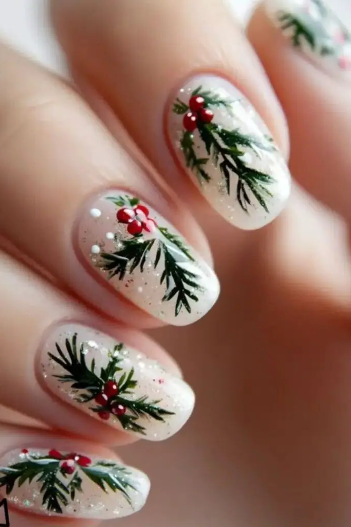 Minimalist Holly Berry Nails