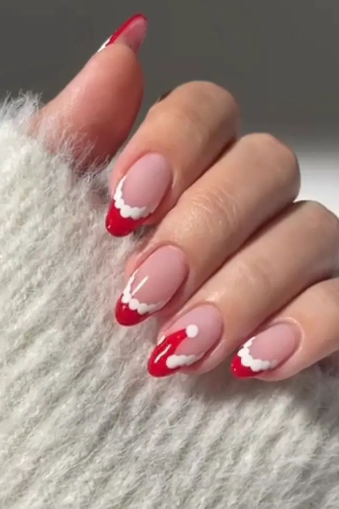 Santa Hat French Tips Nail Design