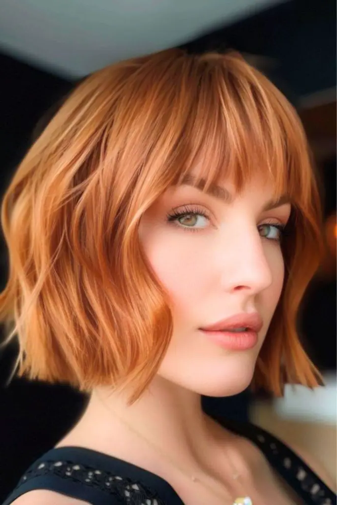 Short Copper Bob with Blonde Fringe