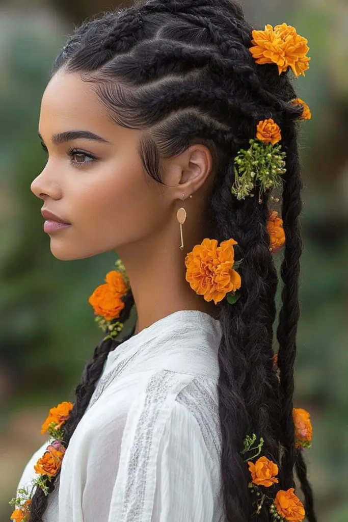 24. Floral Accent Twist Hairstyle