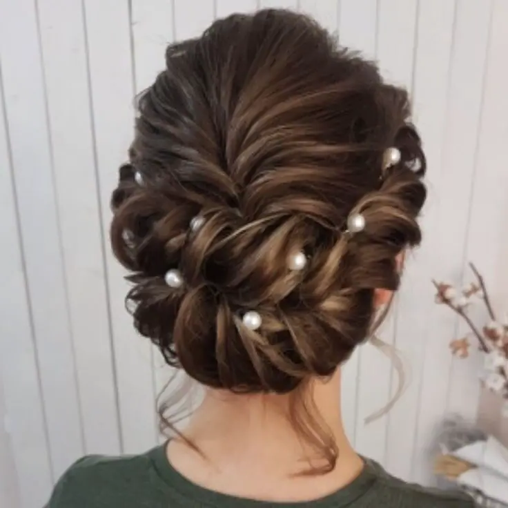 Soft Braided Updo with Pearl Pins