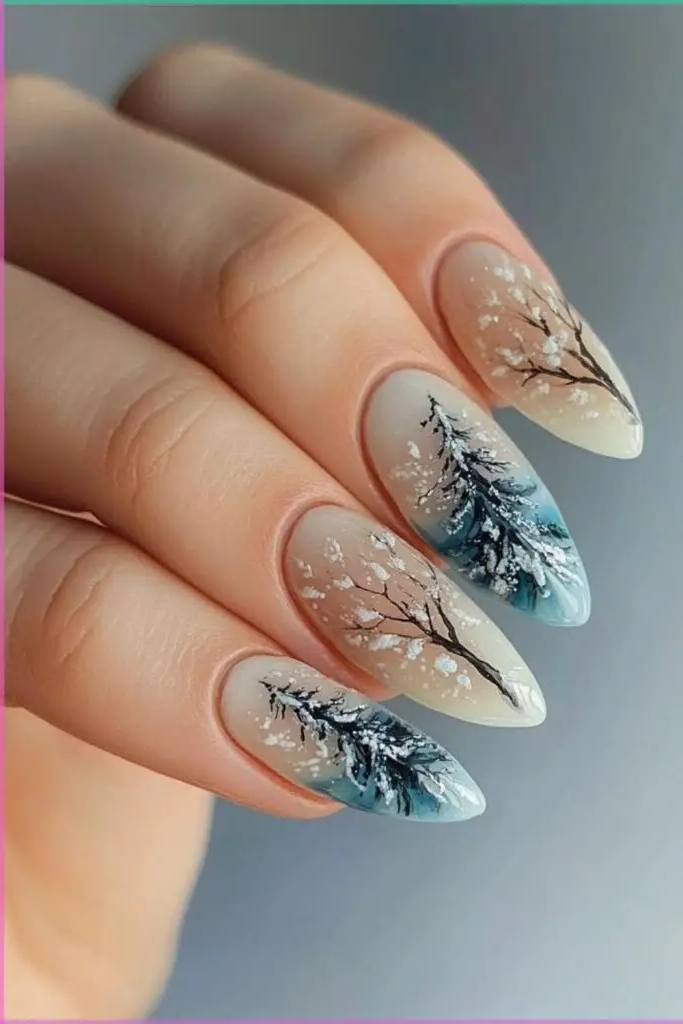 Winter Wonderland Scene Nail Art