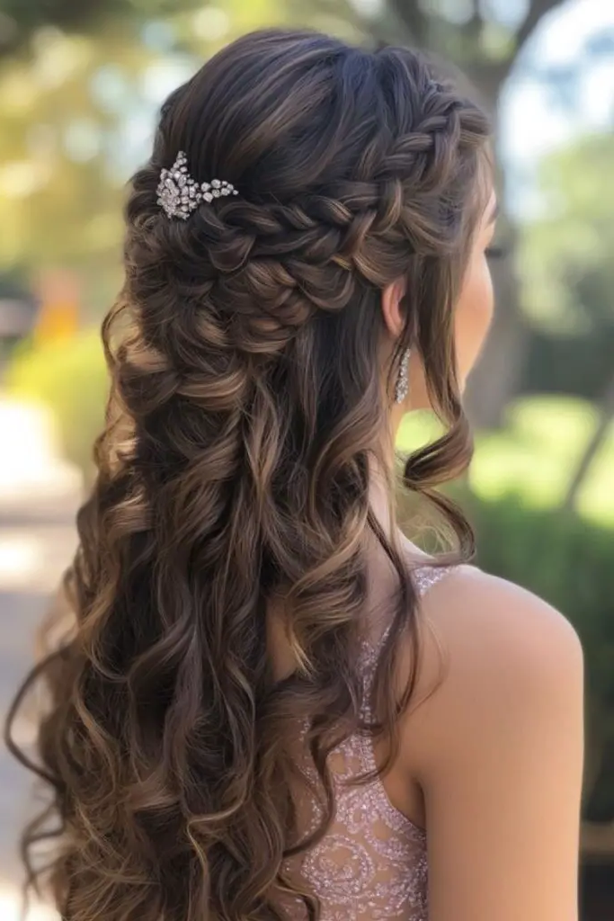 Crown Braid with Loose Curls Hairstyle