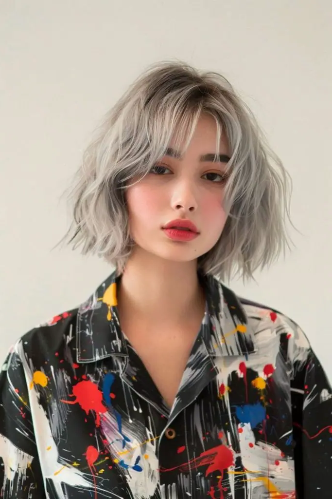 Gleaming Grey Fringe Bob