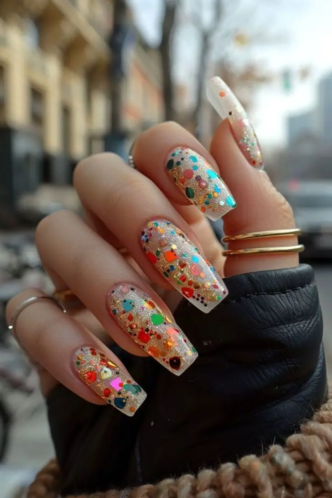 26. Holiday Confetti Nails