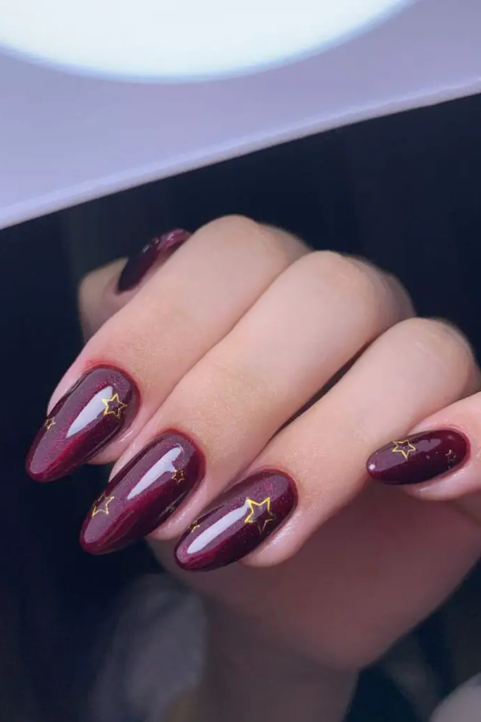 Matte Red with Starry Glitter Nail Design