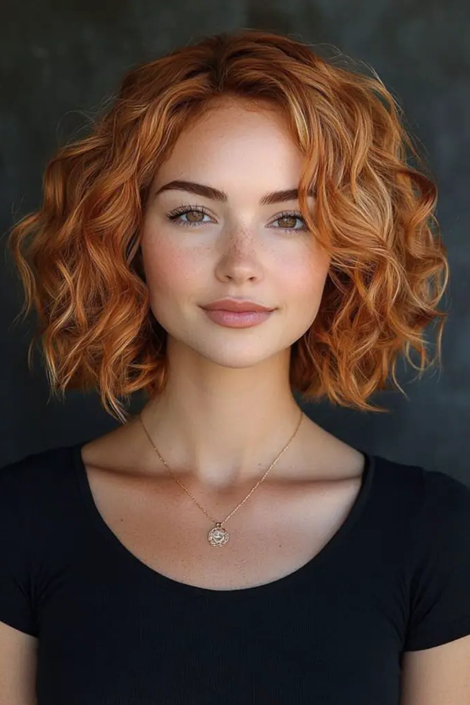Curly Copper Bob with Blonde Tips