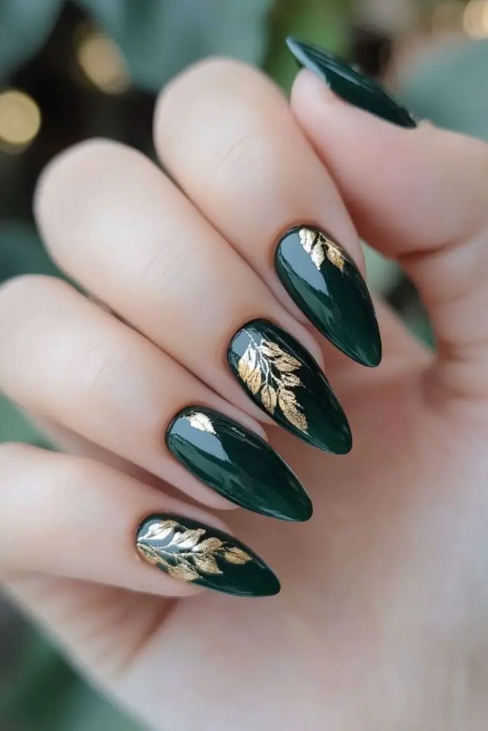 Forest Emerald Opulence Nail Design