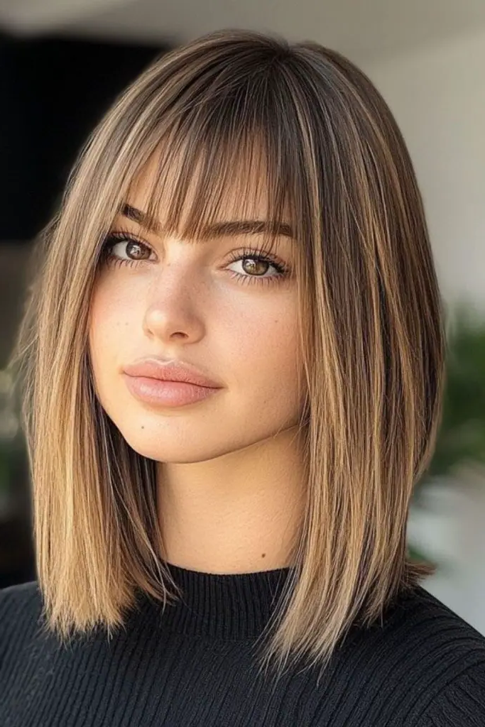 Sleek Lob with Blunt Bangs
