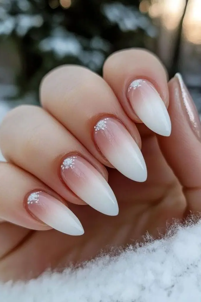 Snowy Sparkle Ombre Nail Design