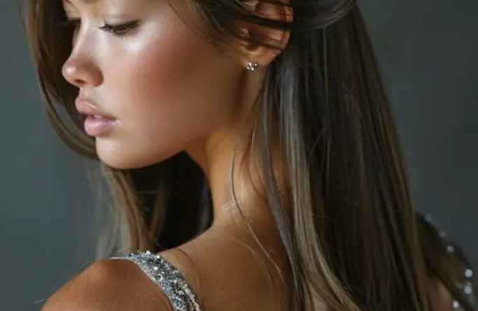 30. Soft and Shiny Straight Hair with Glittered Tiara