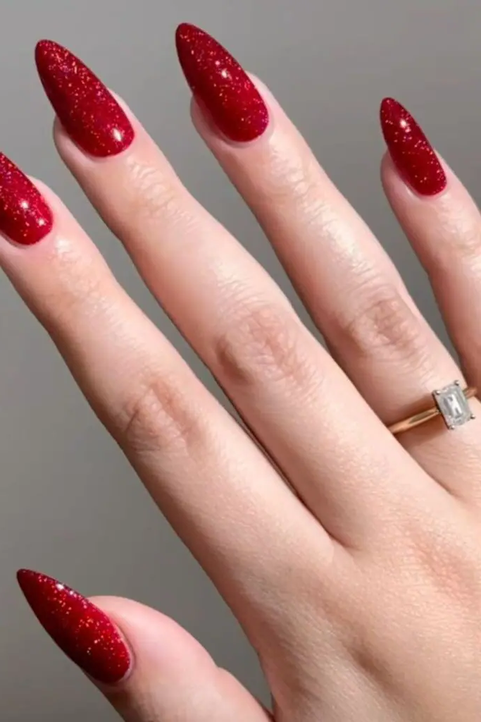Ruby Sparkle Gradient Nail Design