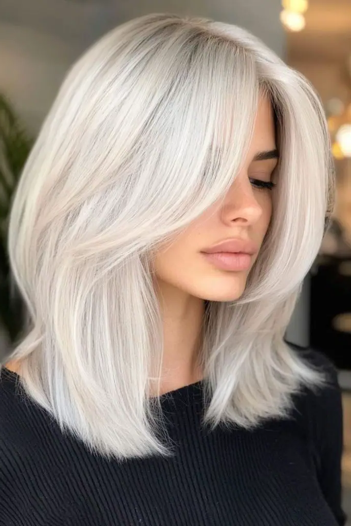 Layered Pewter Lob Hairstyle