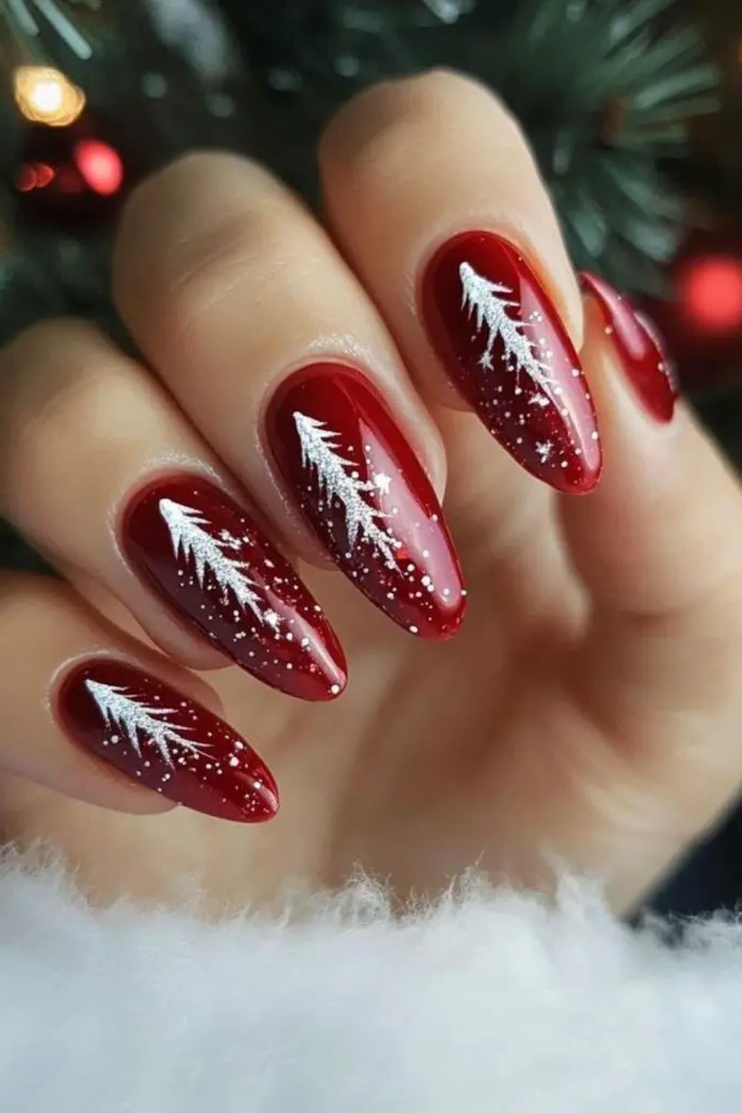 Subtle Red with Silver Foil Nail Design